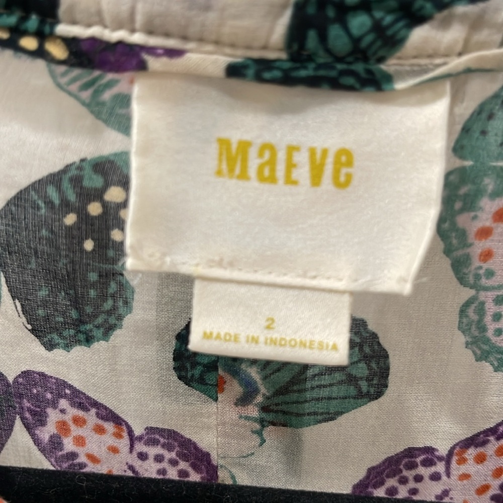 Anthropologie Maeve Abella Pintuck Butterfly Cotton Shirt Blouse Sz 2  XS - Picture 11 of 16